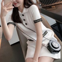 여자 캐주얼 데이트룩 카라 트위드 포인트 원피스