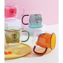 라미나 컬러 내열 이중유리 곰돌이 머그컵 (4color), 라임그린