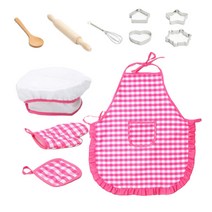 GHSHOP 11pcs 주방 용품 앞치마 및 요리사 모자 세트와 함께 놀이 장난감 척, 다른, 패브릭, 핑크