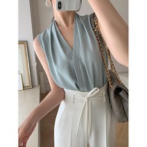 자칠 브이넥 쉬폰 나시 민소매 블라우스