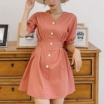 드레스날다 슈가프리 허리리본 버튼 미니 원피스 mops1268