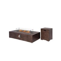 외부용 HOMPUS 프로판 화재 구덩이 56인치 x 28인치 직사각형 50 000 BTU 청동색 콘크리트 파티오 화재 테이블(탱크 커버 방풍 가드 용암석 및 레인 커버 야외용, w 가드 및 탱크, 붉은 토양 갈색
