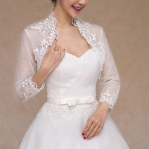 볼레로가디건 숄 꽈배기 가디건 여성 34 소매 웨딩 재킷 케이프 플로랄 레이스 트림 랩