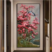 실십자수 3D 느낌 입체 까치 벚꽃 프린트 도안 패키지, 100X120실크, 11CT 3가닥자수, 1개