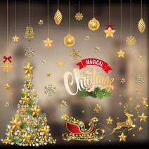 크리스마스 스티커 크리스마스 벽 스티커 gold santa diy 크리스마스 벽지 스티커 눈송이 눈사람 순록 크리스마스 트리 정전기 스티커 이동식 저장소 장식 창 일본 직배송