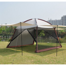 바퀴달린집 모기장 쉘터 텐트 리빙쉘 돔텐트 타프, 직경 3.3m, 커피-텐트+차단막 4개 세트