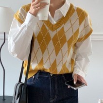 퍼니걸스 5408 배색 브이넥 다이아 니트 조끼 여성의류