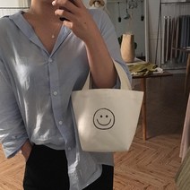 (국내배송)루디아 여성 스마일 미니 캔버스 에코백 학생 주니어 산책가방 간식가방 천가방 보조가방 손목가방 놀이터가방