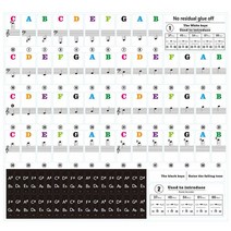 코스트코노래방마이크 54/61 Keys Label Note 음악 데칼 Stave 피아노 키보드 PVC Biginners Removable, 02 Colorful