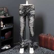오토바이 라이더 바이크진 봄 여름 가을 검은 복고풍 청바지 남성 향수 슬림 긴