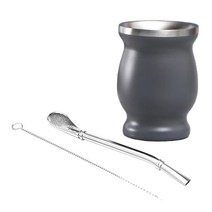 Yerba 메이트 컵 세트 8oz 진공 단열 차 머그잔 친구를위한 따뜻한 음료 및 차가운 음료 선물, 회색, 높이 11cm, 스테인레스 스틸