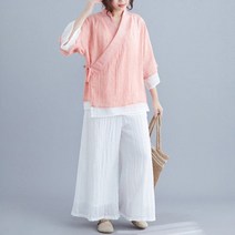 복고 여성 여름 린넨 가디건 와이드 투피스 철릭 한복 세트 절복 마생활한복 법복