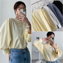 라운드 벌룬 퍼프소매 코튼 블라우스