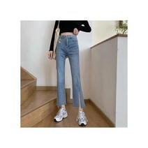 와이케이하우스 나인 포인트 청바지 여성 봄과 여름 2021 새로운 밝은 색의 작은 키가 큰 허리 얇은 야생 분할 마이크로 플레어 바지_68446