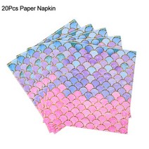 인어 공주 파티 일회용 식기 세트 종이 접시 컵 소녀 아이 생일 장식 용품 바다 아래109950, 20pcs napkin