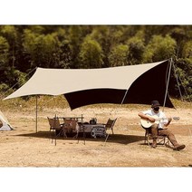 블랙코팅타프 대형 감성 캠핑 텐트 타프 초경량 야외 그늘 방수포 해변 차양 초경량, 520x450x240cm, 카키색