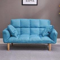 2인용 등받이 조절 쇼파 더블 작은 침실 소파베드 접이식 침대, 스탠다드 스카이블루 베개 2개 전달