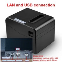 레이저 각인기 커팅기 마킹기 자동 커터 기능이있는 80mm 열 영수증 빌 프린터, 8330 LAN 및 USB, 오 플러그