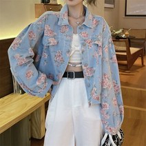 넷투넷코리아 여성 캐주얼 청자켓 크롭 플라워패턴 데일리 아우터