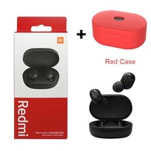 갓성비 블루투스 이어폰 원래 xiaomi redmi airdots 2 tws fone 블루투스 이어폰 무선 헤드폰 마이크 핸즈프리 이어 버드 redmi airdots 2, 빨간 케이스와 함께