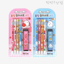n17503/2 몰랑 4+1 깎이샤프 세트/모쿠쿠 문구세트 필기구세트 학용품세트 팬시용품 캐릭터문구 신학기 생일선물 어린이집 단체선물용