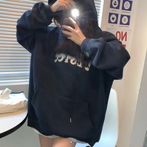 오버클래쓰 여성 긴팔 티셔츠 빅사이즈 레터링 루즈 박시 후드티