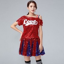 광장 무대복 재즈 댄스복 여성 현대 무용 공연복 오프숄더 스커트 타입 치어리더 글리터 퍼포먼스 유니폼 3546988587