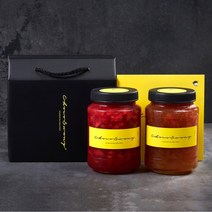 [초코써니 딸기청+유자자몽청] 차 선물세트포장 500g 2병 라떼 에이드 수제청 과일청, ●1kg(딸기가득딸기청+유자자몽청)세트