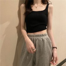 롤업 크롭 쇼트 톱 니트 나시녀