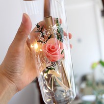 [이니앤디] LED 프리저브드플라워 로즈 유리병편지지 이색편지지 시들지않는생화편지 기념일 생일 이벤트편지지 감동이벤트선물, 코랄장미, 기본2장배송