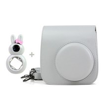 fujifilm instax mini 9mini 8 즉석 필름 카메라 용 5 색 품질 pu 가죽 카메라 케이스 및 토끼 클로즈업 셀카 렌즈, 스모키 화이트