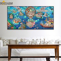 탱화 티벳 천주 석가모니 경면주사 thangka 표구사 탱화 불화 달마도 참선 불교미술 sakyamuni and arhat tibet classic art copy 동상 44, 80x160cm 프레임 없음
