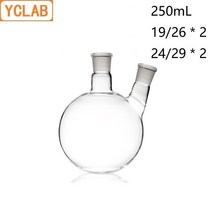 [타임딜] YCLAB 250mL 19/26*2 amp 24/29*2 증류 플라스크 오블리크 모양 두 목 표준 접지 입 둥근 바닥, [02] 24 29