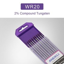 ANDELI텅스텐 전극 용접봉 1.6 2.0 2.4 3.2mm WT20 WC20 WL20 WL15 WZ8 WP WY20 WR20 Tig 용접기용, WR20 Purple, 2mm, 15cm