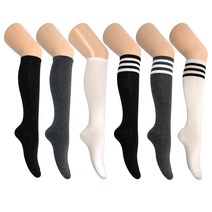 여자 패션 니삭스 반장 양말 무지 링글 6켤레