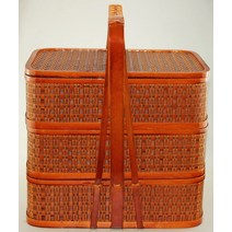 대나무 바구니 호텔용 배달 바구니 도시락 바구니 배달용 손바구니 삼단 바구니 대바구니, 라지 사이즈 가로 45cm 세로 32