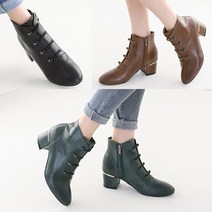 올팜 여성 슬림라인 레이스업 미들굽 통굽힐 앵클부츠 부티슈즈 5cm 3컬러