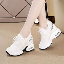 도오빠 와이치 여성 키높이 운동화 메쉬 8CM 하이힐 통굽 레이스업 통기성 에어 쿠션 레터링 스니커즈 런닝화 여자운동화 신발
