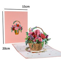 초대장 카드 3D 팝업 어머니의 날 카드 선물 꽃 꽃다발 인사말 엄마 아내위한 생일 동정심 잘, 01 Flower Basket