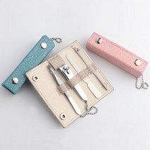 미니미 직사각 케이스 귀후비개 족집게 손톱정리 휴대용 손톱깎이 세트, 핑크