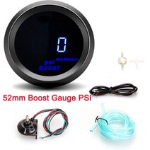 led경광등 자동차경광등 자동차 디지털 게이지 52mm 터보 부스트 PSI 바 오일 압력 수온 전압계 타코미터 RPM 미터 경고등 포함, boost gauge PSI