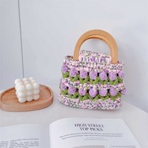 제이에치제이 DIY 코바늘 뜨개질 꽃 튤립 가방 만들기, 가지색튤립, 1개