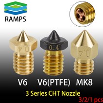 용접 팁 노즐 3/2/1pcs CHT 노즐 E3D V6/MK8/V6 PTFE 황동 구리 0.2/0.3/0.4mm 높은 흐름 압출기 1.75mm Ho, 06 0.8mm_09 3Pcs E3d V6(PTFE)