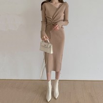 코듀로이원피스 겨울 롱 니트 빅사이즈 하라주쿠-빈티지 한국 원피스 스웨터 맥시 드레스 여성용 드로우
