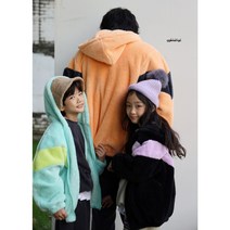 아동 주니어 배색후리스점퍼 남아 여아 성인free 뽀글이 후드점퍼