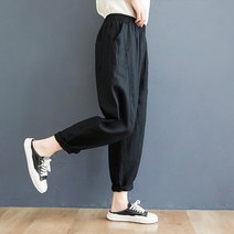 정말이쁜 코튼 및 리넨 하렘 팬츠 여성용 여름 큰 사이즈 바지 하이 웨이스트 화이트 린넨 크롭 루즈 캐주얼