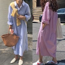 리더스타 여성블라우스 여성셔츠 핑크+불루 2장 오버핏 자체제작 롱셔츠 블라우스 셔츠