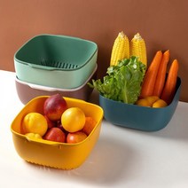 야채보관 간식 과일 과자담기 다용도 싱크볼 파스텔 듀얼사각바구니 3색, 1_ 듀얼 바구니 그린(초록색)