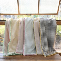 어던엣홈 폼폼 워싱 선염체크 퍼 블랭킷, 민트