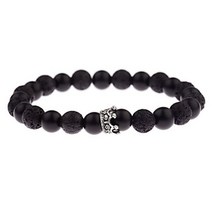 Mens Charms King Crown Beaded Bracelet 옴므 핸드메이드 화이트 블랙 천연 오닉스 라바 스톤 팔찌 뱅글 완장 킹 크라운 비즈 가성비 좋은 175026, AB249-H2